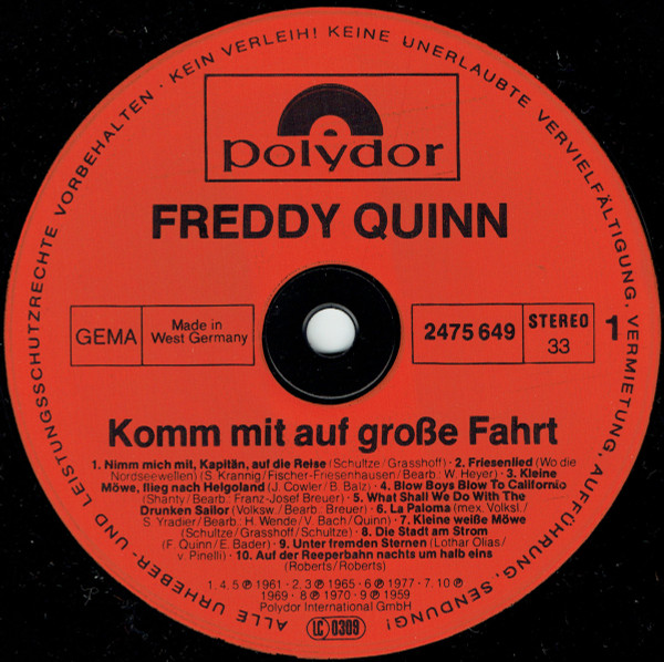 Freddy Quinn - Komm Mit Auf Große Fahrt | Polydor (2475 649) - 3