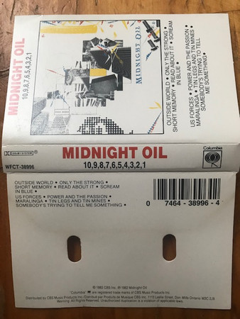Midnight Oil - 10, 9, 8, 7, 6, 5, 4, 3, 2, 1 [Cassette] | Columbia (WFCT-38996) - 2