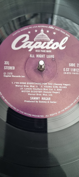 Sammy Hagar - All Night Long | Capitol Records (E-ST 11812) - 2