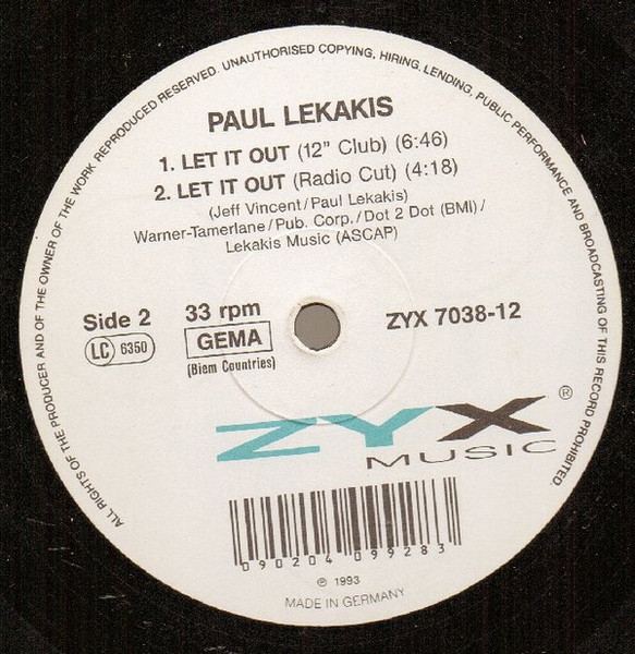 Paul Lekakis - Let It Out | ZYX Music (ZYX 7038-12) - 2