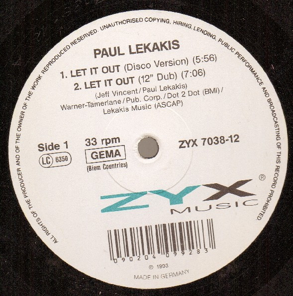Paul Lekakis - Let It Out | ZYX Music (ZYX 7038-12) - main