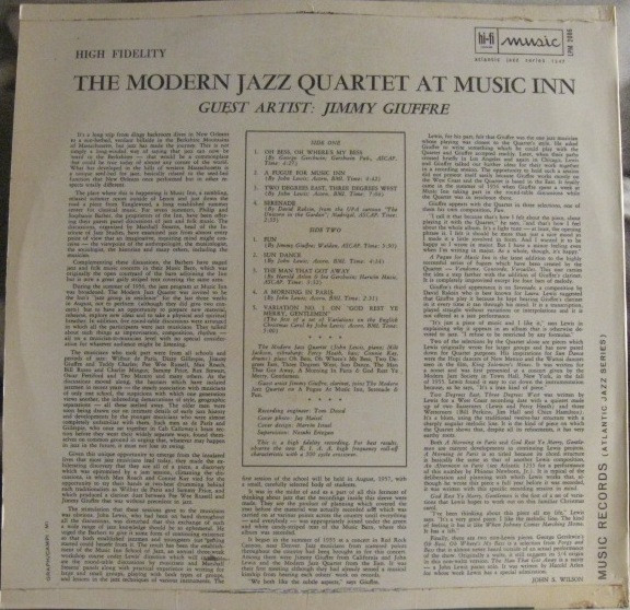 The Modern Jazz Quartet Guest Artist: Jimmy Giuffre - The Modern Jazz Quartet At Music Inn | Music (LPM 2006) - 2 The Modern Jazz Quartet Guest Artist: Jimmy Giuffre - The Modern Jazz Quartet At Music Inn | Music (LPM 2006) - 2