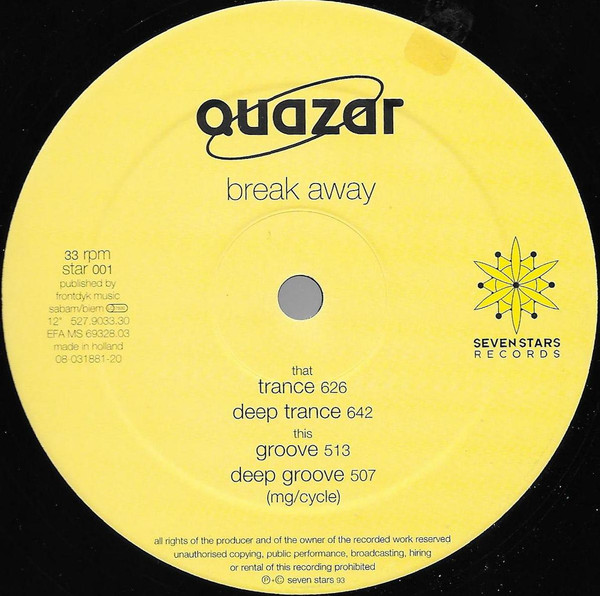 Quazar - Break Away | Seven Stars Records (STAR 001) - 3