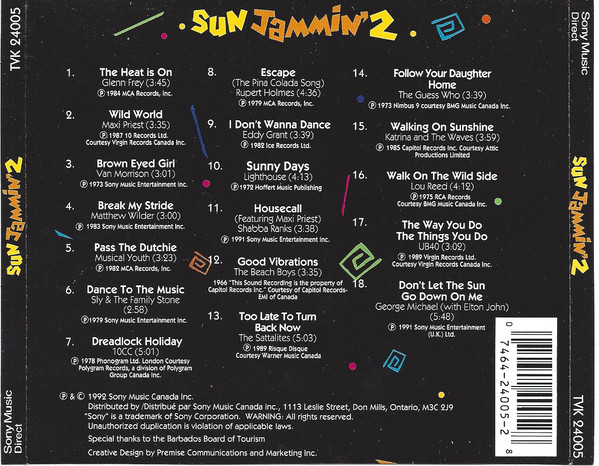 Various - Sun Jammin' 2 | Sony Music Direct (TVK 24005) - 2 Various - Sun Jammin' 2 | Sony Music Direct (TVK 24005) - 2