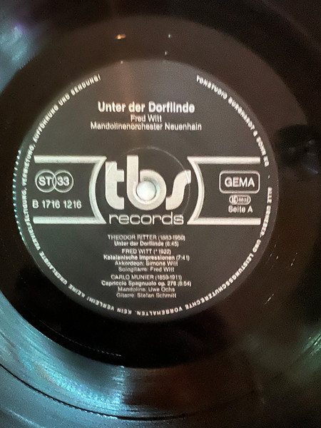 Fred Witt , Mandolinenorchester Neuehain - Unter Der Dorflinde | TBS Records (B 1716 1216) - 3 Fred Witt , Mandolinenorchester Neuehain - Unter Der Dorflinde | TBS Records (B 1716 1216) - 3