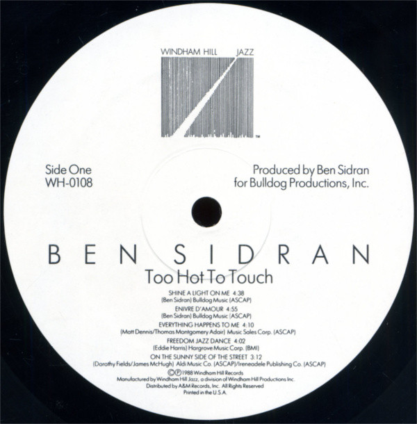 Ben Sidran - Too Hot To Touch | Windham Hill Jazz (WH-0108) - 3