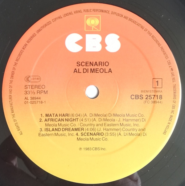 Al Di Meola - Scenario | CBS (CBS 25718) - 2