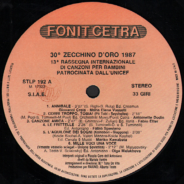 Various , Piccolo Coro Dell'Antoniano - 30° Zecchino D'Oro | Fonit Cetra (STLP 192)