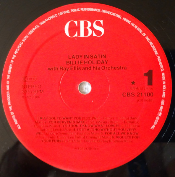 Billie Holiday With Ray Ellis And His Orchestra - Lady In Satin | CBS (CBS 21100) - 3 Billie Holiday With Ray Ellis And His Orchestra - Lady In Satin | CBS (CBS 21100) - 3