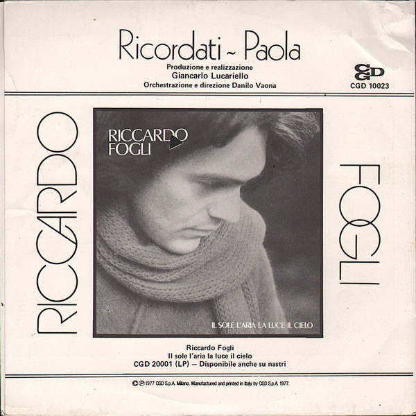 Riccardo Fogli - Ricordati | CGD (CGD 10023) - 2