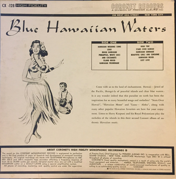 Harry Kaapuni And His Royal Polynesians - Blue Hawaiian Waters | Coronet Records (CX-128) - 2 Harry Kaapuni And His Royal Polynesians - Blue Hawaiian Waters | Coronet Records (CX-128) - 2