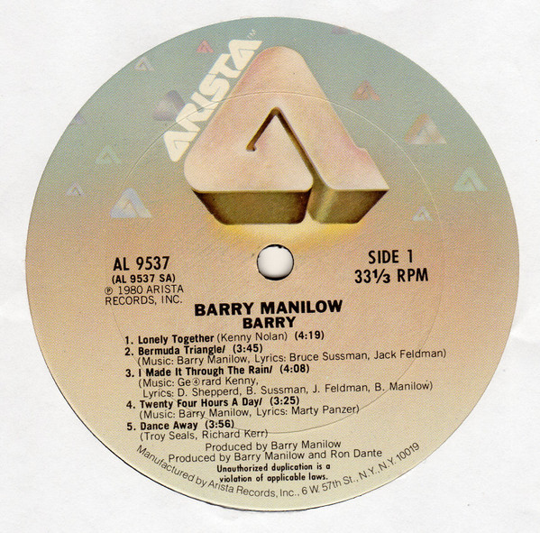 Barry Manilow - Barry | Arista (AL 9537) - 3