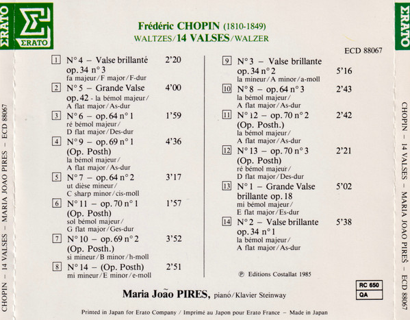 Frédéric Chopin - Maria-João Pires - Valses, Numeros 1-14 | Erato (ECD 88067) - 2