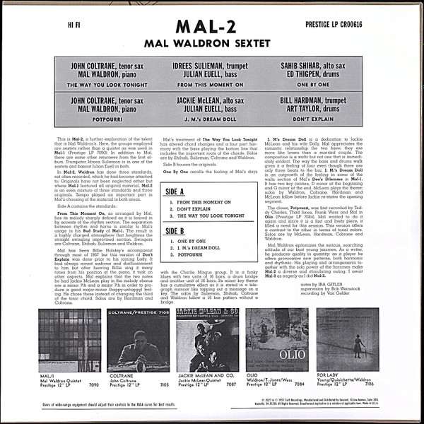 Mal Waldron With Jackie McLean , John Coltrane , Idrees Sulieman , Sahib Shihab And Bill Hardman - Mal/2 | Craft Recordings (CR00616) - 4