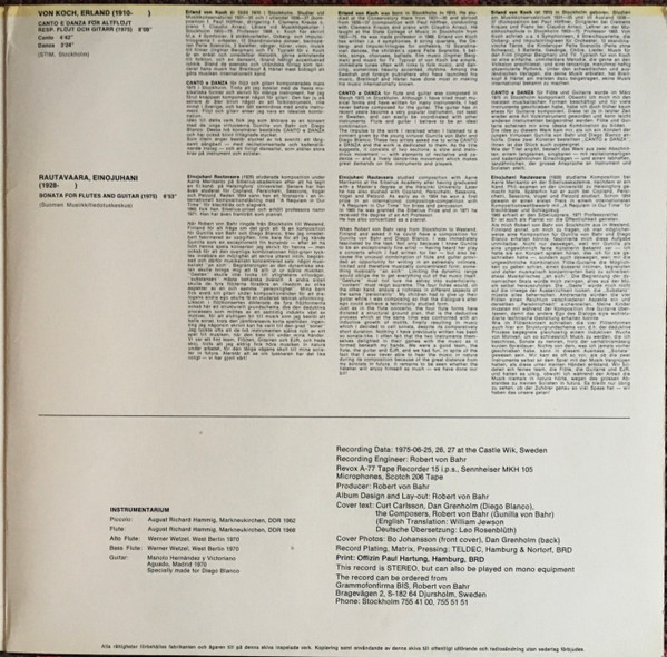 Gunilla von Bahr , Diego Blanco , Mauro Giuliani / Jacques Ibert / Mario Castelnuovo-Tedesco / Erland Von Koch / Einojuhani Rautavaara - Giuliani, Ibert, Castelnuovo-Tedesco, Von Koch, Rautavaara | BIS (LP-30) - 3