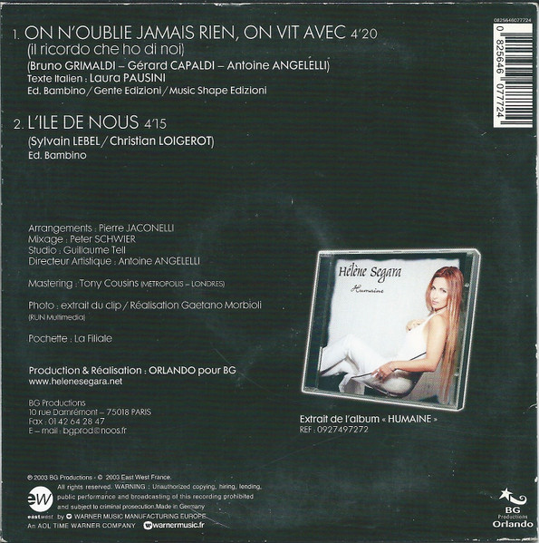 Laura Pausini & Hélène Ségara - On N'Oublie Jamais Rien, On Vit Avec | EastWest (0825646077724) - 2