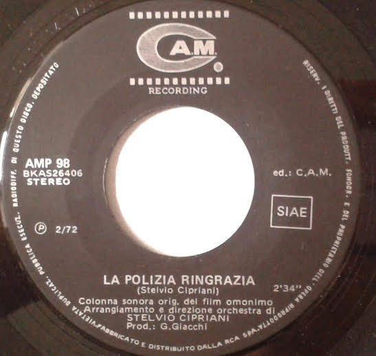 Stelvio Cipriani - La Polizia Ringrazia (Colonna Sonora Originale Del Film) | CAM (AMP 98) - 3