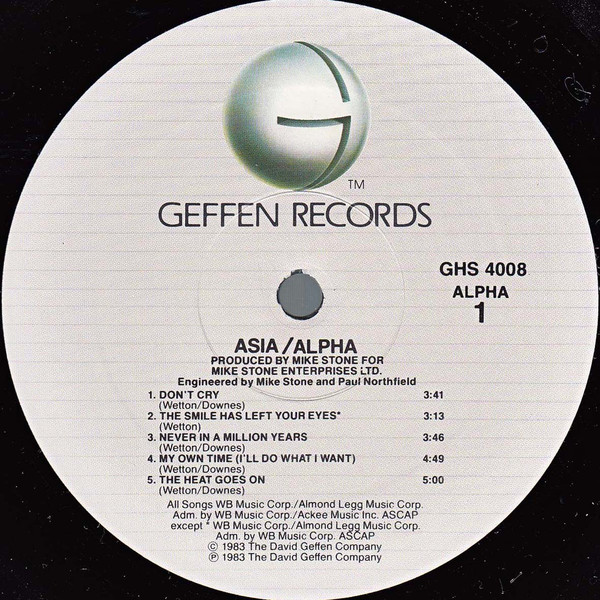 Asia - Alpha | Geffen Records (GHS 4008) - 3