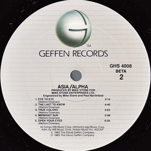 Asia - Alpha | Geffen Records (GHS 4008) - 4