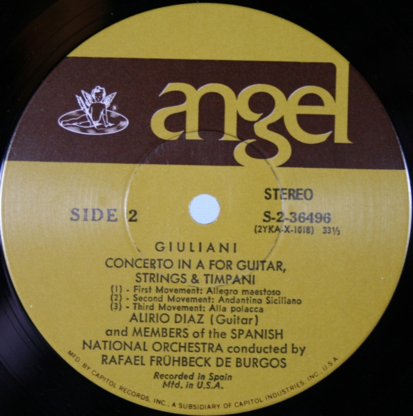 Joaquín Rodrigo / Mauro Giuliani - Alirio Díaz Members Of Orquesta Nacional De España , Rafael Frühbeck De Burgos - Concierto De Aranjuez For Guitar & Orchestra - Concerto In A For Guitar, Strings & Timpani | Angel Records (S-36496) - 3