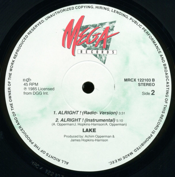 Lake - Alright! | Mega Records (MRCX 122103) - 4 Lake - Alright! | Mega Records (MRCX 122103) - 4