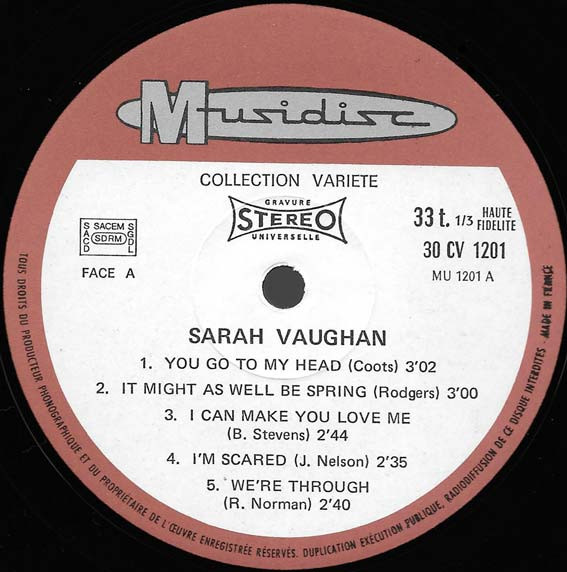 Sarah Vaughan - Singing Sweet And Sultry | Musidisc (30 CV 1201) - 3 Sarah Vaughan - Singing Sweet And Sultry | Musidisc (30 CV 1201) - 3