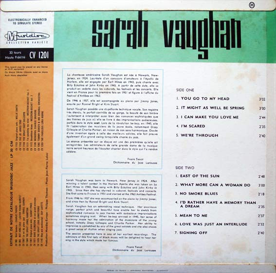 Sarah Vaughan - Singing Sweet And Sultry | Musidisc (30 CV 1201) - 2 Sarah Vaughan - Singing Sweet And Sultry | Musidisc (30 CV 1201) - 2
