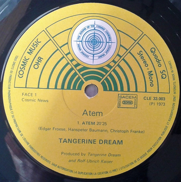 Tangerine Dream - Atem | Cosmic Music (CLE 33003) - 2 Tangerine Dream - Atem | Cosmic Music (CLE 33003) - 2