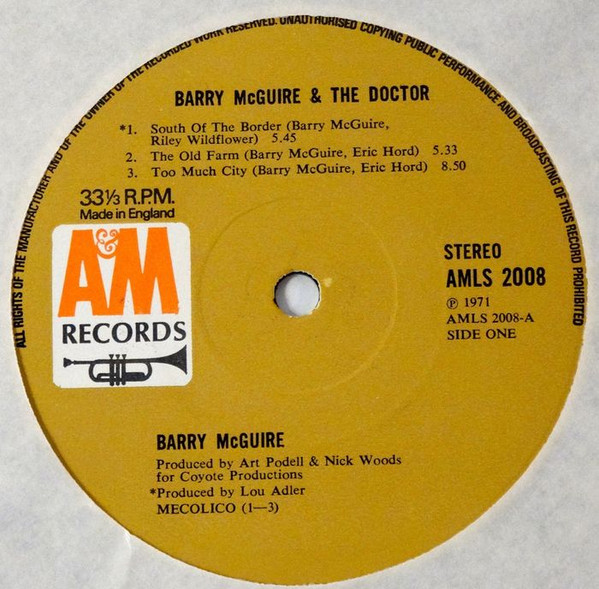Barry McGuire & Eric Hord - Barry McGuire & The Doctor | A&M Records (AMLS 2008) - 3 Barry McGuire & Eric Hord - Barry McGuire & The Doctor | A&M Records (AMLS 2008) - 3