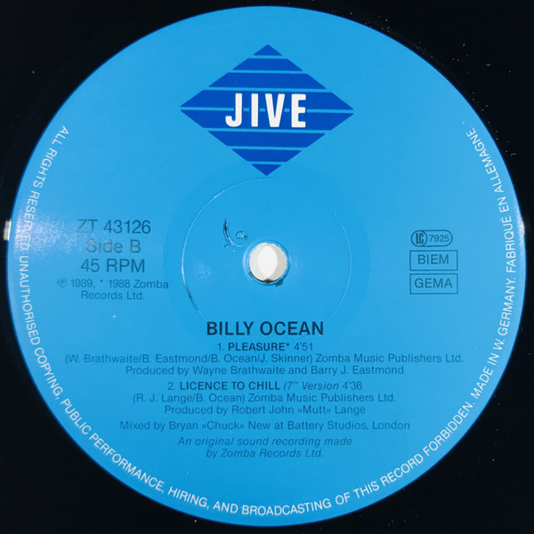 Billy Ocean - Licence To Chill | Jive (ZT 43126) - 4 Billy Ocean - Licence To Chill | Jive (ZT 43126) - 4