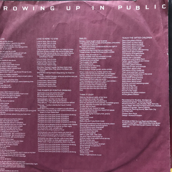 Lou Reed - Growing Up In Public | Arista (AL 9522) - 3