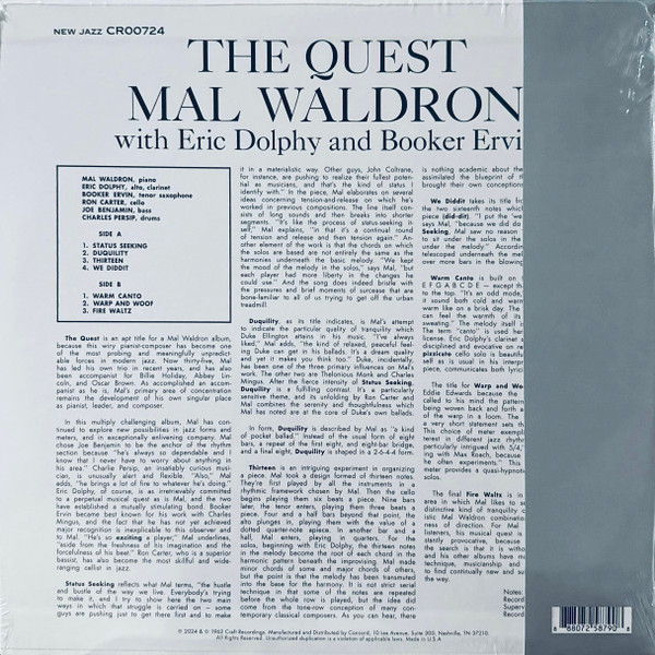Mal Waldron With Eric Dolphy And Booker Ervin - The Quest | New Jazz (CR00724) - 2 Mal Waldron With Eric Dolphy And Booker Ervin - The Quest | New Jazz (CR00724) - 2