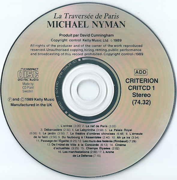 Michael Nyman - La Traversée De Paris | Criterion (CRITCD 1) - 3 Michael Nyman - La Traversée De Paris | Criterion (CRITCD 1) - 3