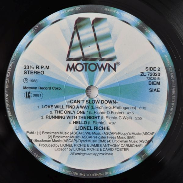 Lionel Richie - Can't Slow Down | Motown (ZL 72020) - 4