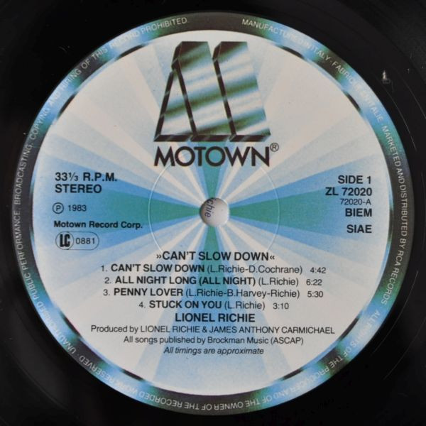Lionel Richie - Can't Slow Down | Motown (ZL 72020) - 3