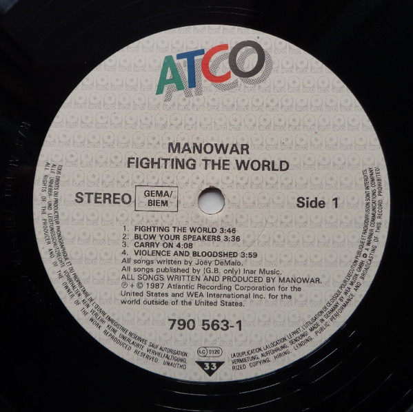 Manowar - Fighting The World | ATCO Records (790 563-1) - 4