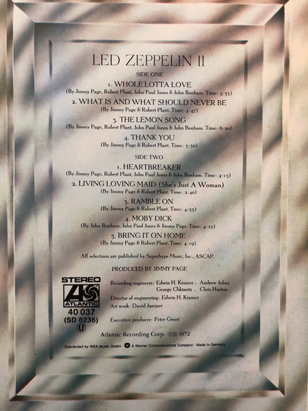 Led Zeppelin - Led Zeppelin II | Atlantic (40 037) - 3 Led Zeppelin - Led Zeppelin II | Atlantic (40 037) - 3