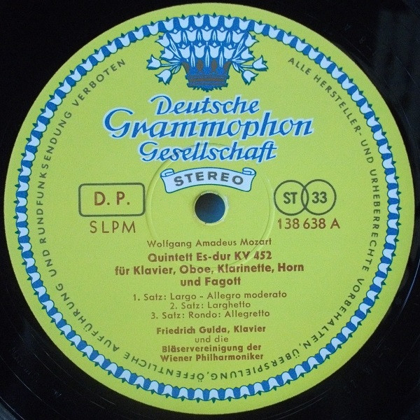 Wolfgang Amadeus Mozart , Bläservereinigung Der Wiener Philharmoniker , Friedrich Gulda , Ludwig van Beethoven - Quintette Für Klavier, Oboe, Klarinette, Horn Und Fagott | Deutsche Grammophon (SLPM 138 638) - 3