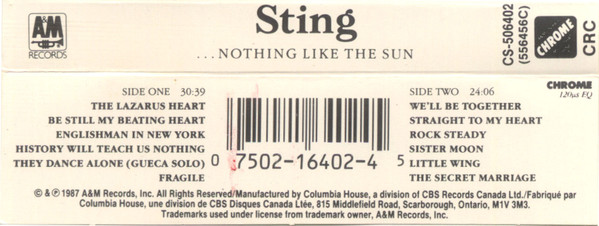 Sting - ...Nothing Like The Sun | A&M Records (CS-506402) - 2 Sting - ...Nothing Like The Sun | A&M Records (CS-506402) - 2