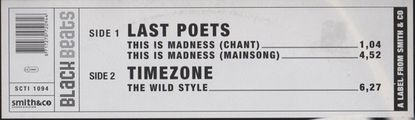 The Last Poets / Time Zone - This Is Madness / The Wild Style | Black Beats (SCTI 1094) - 2