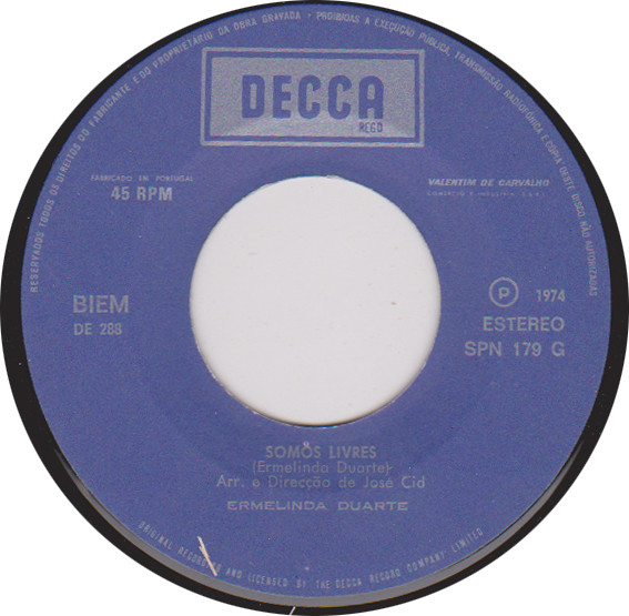 Ermelinda Duarte - Somos Livres / Joaquim Da Silva | Decca (SPN 179 G) - 3