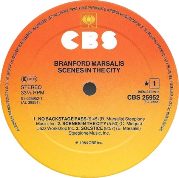 Branford Marsalis - Scenes In The City | CBS (CBS 25952) - 3 Branford Marsalis - Scenes In The City | CBS (CBS 25952) - 3