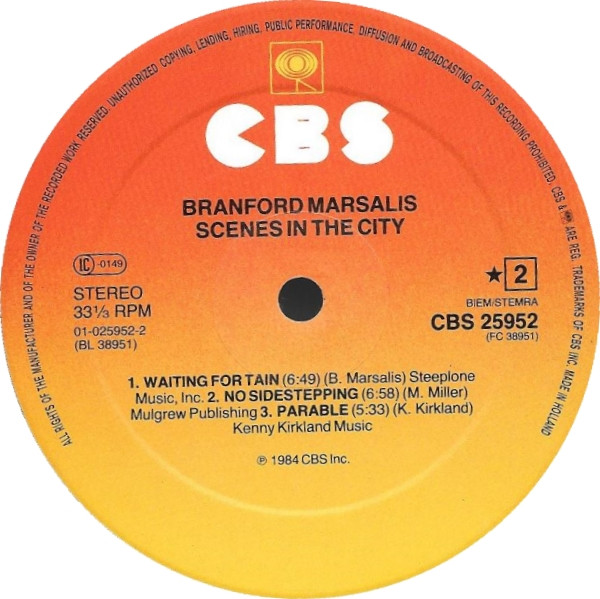 Branford Marsalis - Scenes In The City | CBS (CBS 25952) - 4 Branford Marsalis - Scenes In The City | CBS (CBS 25952) - 4