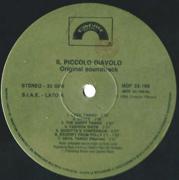 Evan Lurie - Il Piccolo Diavolo (Original Soundtrack) | Cinevox Record (MDF 33.188) - 3