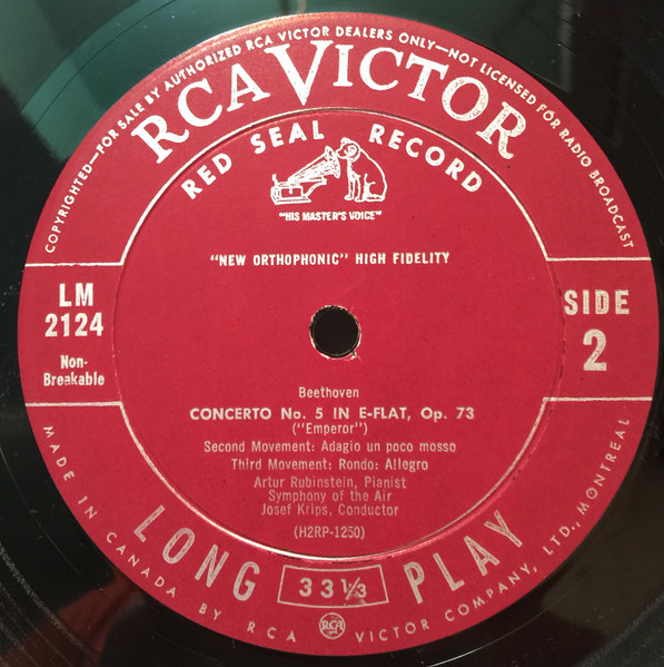 Ludwig van Beethoven , Arthur Rubinstein , Josef Krips , Symphony Of The Air - Concerto No. 5 (Emperor) | RCA Victor Red Seal (LM-2124) - 4 Ludwig van Beethoven , Arthur Rubinstein , Josef Krips , Symphony Of The Air - Concerto No. 5 (Emperor) | RCA Victor Red Seal (LM-2124) - 4