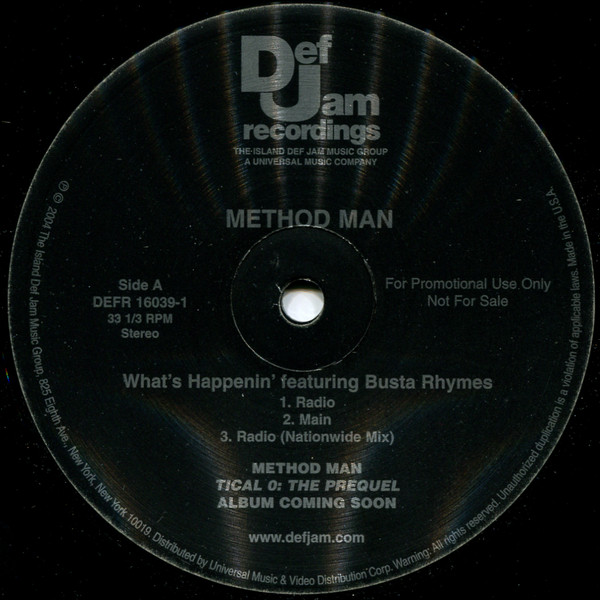 Method Man - What's Happenin' | Def Jam Recordings (DEFR 16039-1) - 2