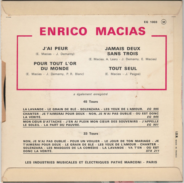 Enrico Macias - J'ai Peur | Pathé (EG 1003) - 2