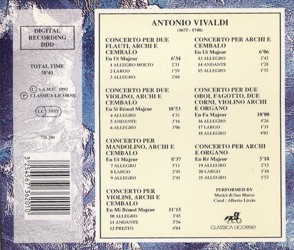 Antonio Vivaldi - Concertos Pour Flute, Violon, Mandoline, Hautbois, Basson, Cornes Et Orchestre | Classica Licorne (736 201) - 2