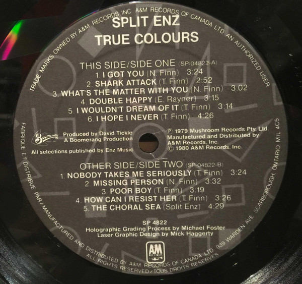 Split Enz - True Colours | A&M Records (SP-4822) - 3 Split Enz - True Colours | A&M Records (SP-4822) - 3