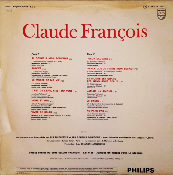 Claude François - Claude François | Philips (6325 127) - 2 Claude François - Claude François | Philips (6325 127) - 2